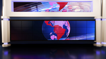 3d virtual news studio, 3d illustration