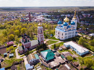 Aerial panoramic view of old city center of Bolkhov, Russia