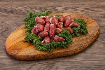 Raw chicken hearts for cooking