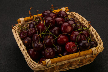 Sweet cherry in the basket