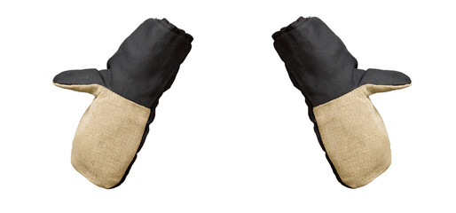 mittens for work on white isolated background