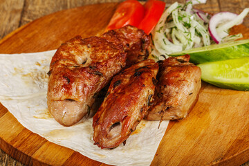 Pork kebab - Sashlik bbq seved vegetables