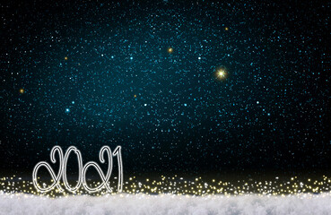 New Year 2021 background.Christmas blue abstract stars sky.