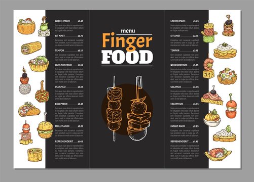 Finger food menu for catering service or party buffet, vector illustration.