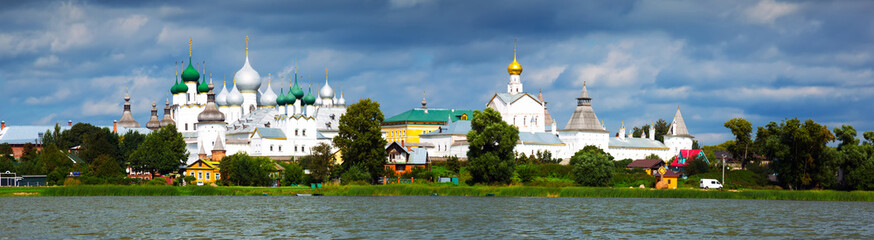 Fototapeta na wymiar daytime view of Rostov Kremlin located at Nero lake in Russia