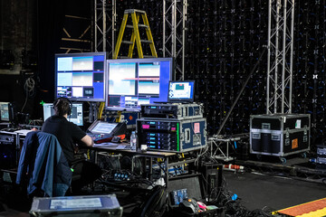 Audio & Visual Backstage Equipment and Operator - obrazy, fototapety, plakaty