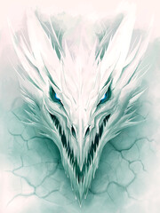 Ice dragon in white stone digital painting © Refluo