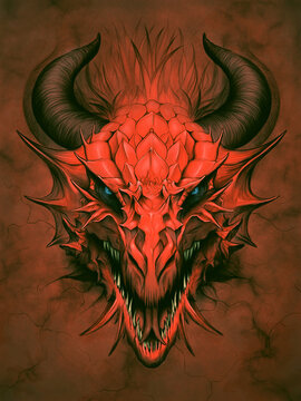 Red Dragon In Stone Background