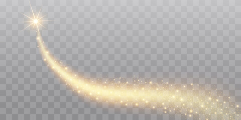 Vector golden sparkling falling star. Stardust trail. Cosmic glittering wave. © Vector light Studio