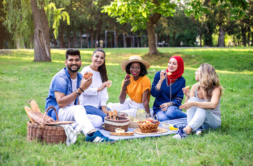 Best friends are on picnic in the park.