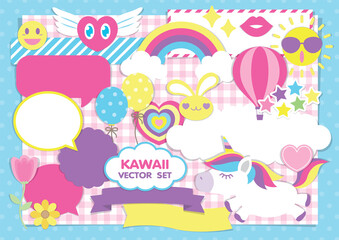 Cute kawaii elements vector set for scrapbook or girly artwork.