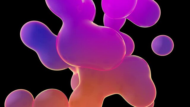 3d abstract smooth animation of bubbles, metaball with inner glow with transparency