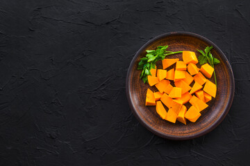 Nice view of pumpkin and autumn leaves. Creative atmospheric decoration