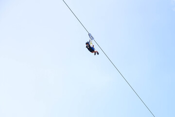 Zipline in mountains dolomiti lucane in basilicata, south Italy