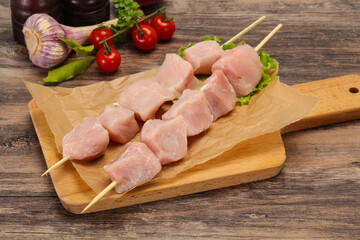 Raw pork meat skewer for grill