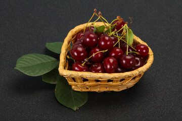 Sweet ripe cherry with leaves