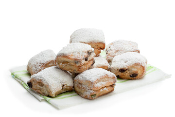 Freshly baked christmas stollen bites isolated on white