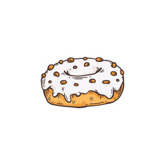 Sweet sugar donut with glaze a line hand drawn vector isolated illustration