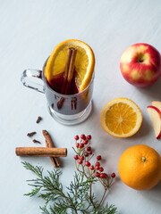 Mulled wine standing on wooden table