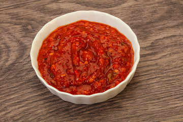 Tomato spicy sauce in the bowl