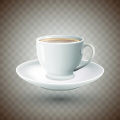 3d realistic vector isolated white cup of coffee with milk foam