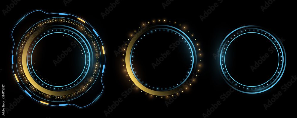 Poster futuristic hud interface. large system computer data set. glowing ui display. cyber style circles. h