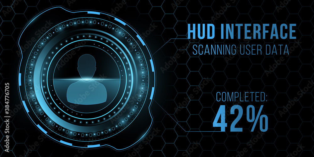 Poster modern futuristic user interface. scanning human data. ui hud display with cyber honeycomb pattern. 