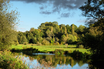 Evening sun on the River Wey, Godalming, Surrey, during the Autumn