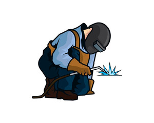 A Welder Man is in the Middle of Welding Illustration