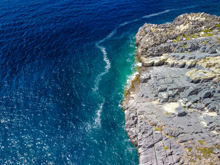 Aerial view of Katafygi rocky plateau beach in Mani, Greece