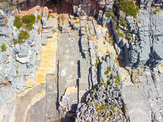 Aerial view of Katafygi rocky plateau beach in Mani, Greece