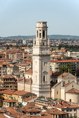Fototapeta na wymiar Verona Cathedral (Santa Maria Matricolare, VIII-XII century) and Cityscape seen from the hill. UNESCO world heritage site, Veneto, Italy, Europe.