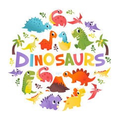 Super Cute Cartoon Dinosaurs Round Decorations