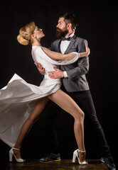 Sensual couple dancing waltz. Passion and love concept. Waltz. Dancing, Salsa, Tangoing. Couple in...