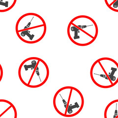 Vector icon prohibiting drilling. No drill icon seamless pattern on a white background.