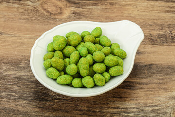 Spicy wasabi peanuts in the bowl