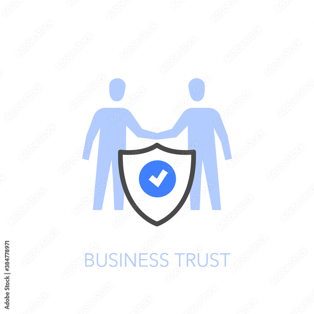 Aufkleber business trust symbol with two people and safety shield. easy to use for your website or presentatio