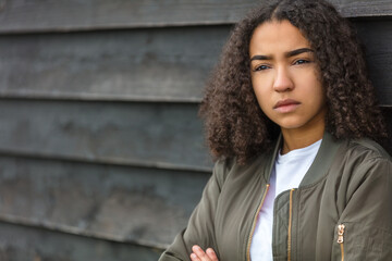 Sad Mixed Race African American Teenager Woman Green Bomber Jacket