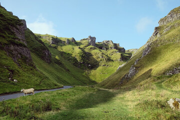 Winnats Pass, a limestone gorge in the Peak District, Derbyshire