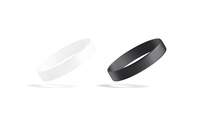 Blank black and white silicone wristband mockup set, no gravity