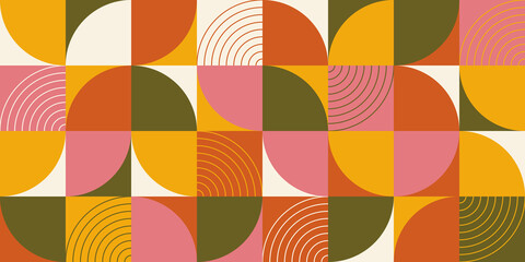 Geometric pattern vector background with Scandinavian abstract color or Swiss geometry prints of rectangles, squares and circles shape design