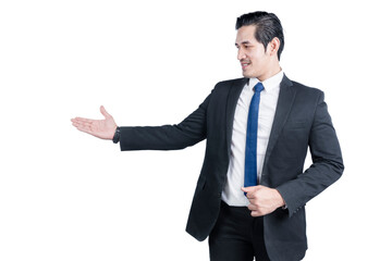Asian businessman showing empty hand