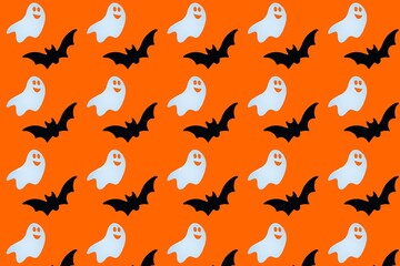 
Halloween background of bats and ghosts. Seamless pattern.
