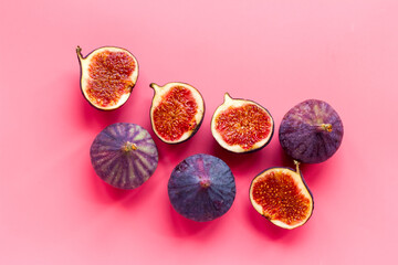 Flat lay of figs on a kitchen table, top view