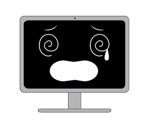 泣いている顔つきの黒い画面のパソコン