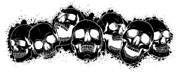 black silhouette vector skull and crossbones. human skulls and bones with shallow depth of field - 384783368