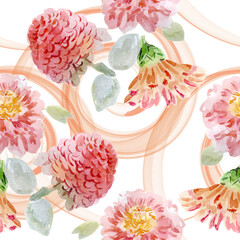 seamless floral pattern with pink watercolor flowers