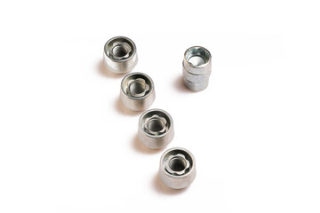 steel secret locks wheel nuts - isolate on a white background, top view