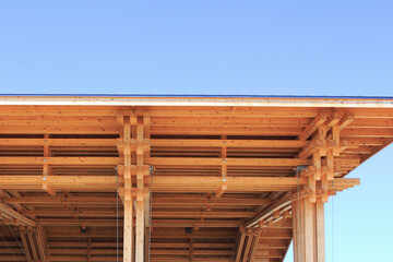 木造建築の建物と青空