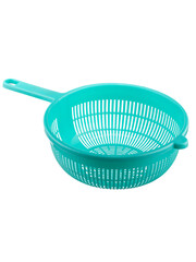 green plastic colander for cooking in the kitchen